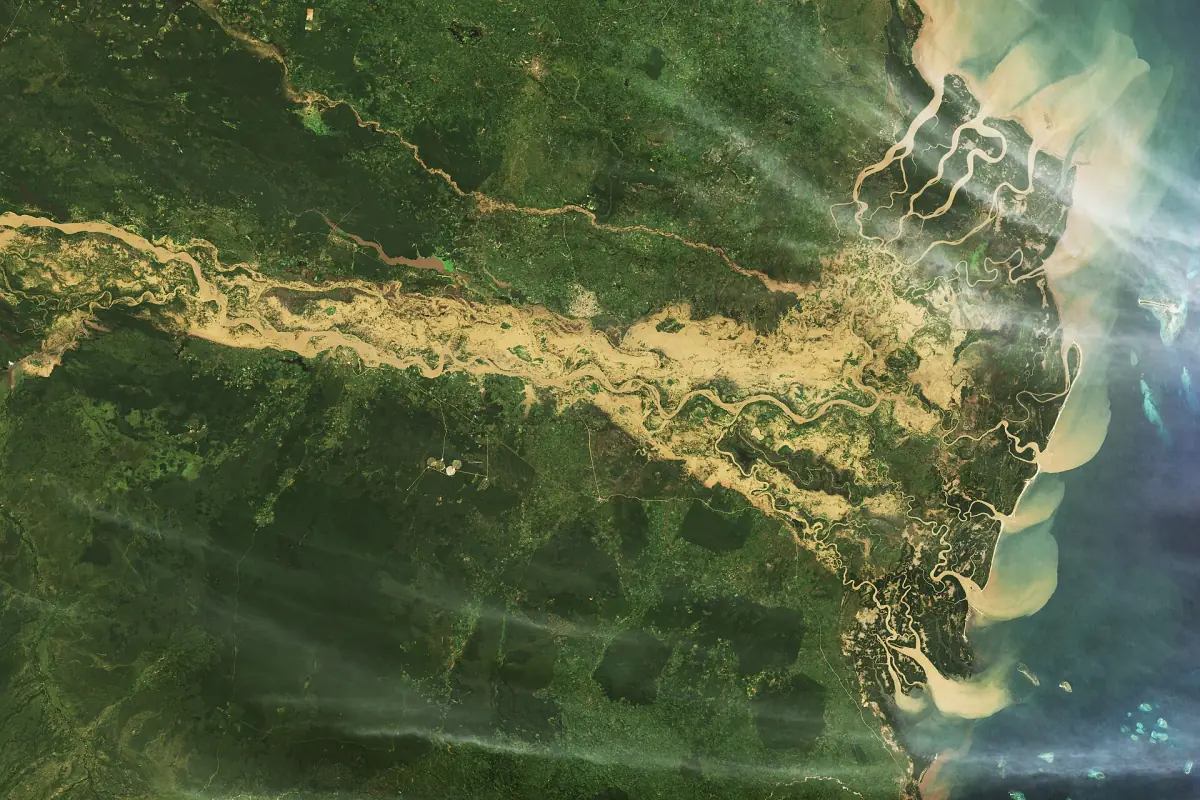 Satellite image of the flooded Rufiji River reaching the coast